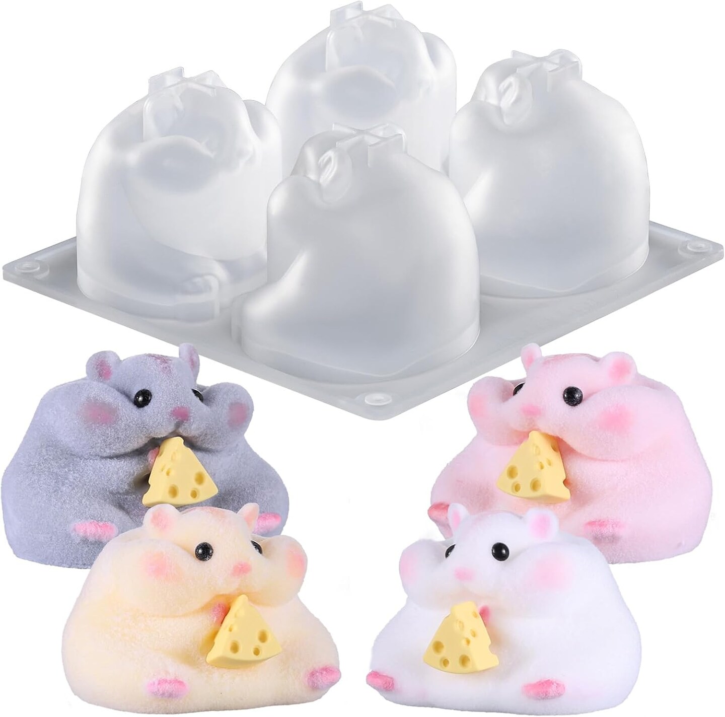 LET'S RESIN 4-in-1 Hamster Silicone Molds for Taba Squishy, 3D Animal Molds to Make Decompression and Cute Birthday Gift for Hamster Lover, Flexible and Durable Resin Mould