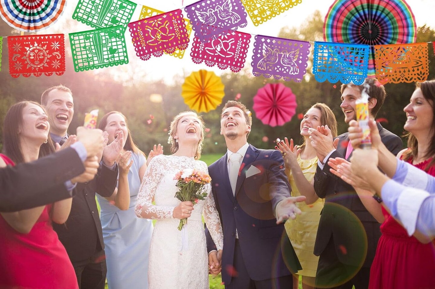 11Pcs Cinco de Mayo Decorations,Mexican Party Decorations, 90 Feet Papel Pacido,Fiesta Party Decoration Mexican Party Banner with 6 Pcs Fiesta Paper Fan,Papel Picado Banner for Mexican Carnivals Birthday