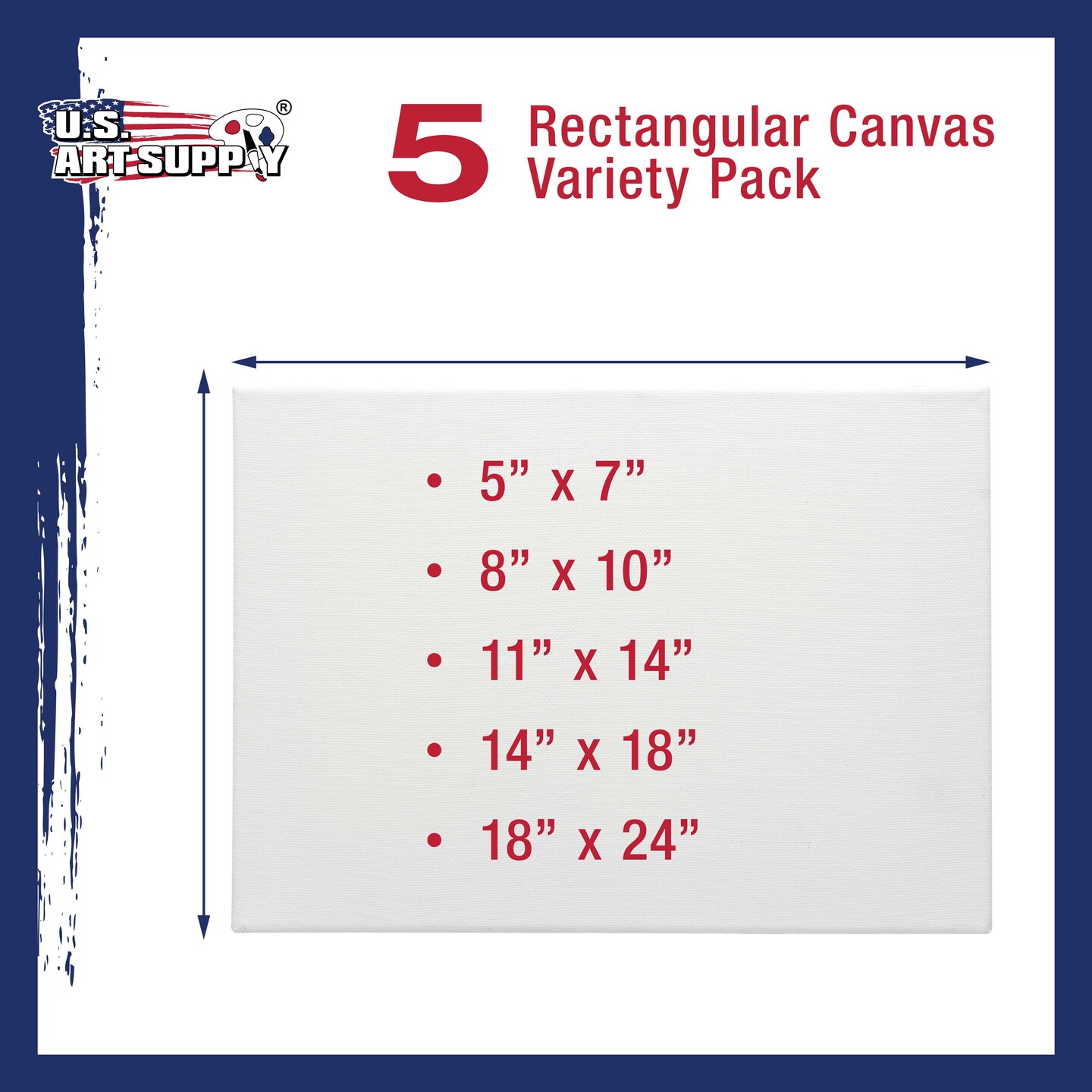 5 Assorted Rectangular Sized Stretched Artist Paint Canvases (5 Pack) 1-each of 18x24&#x22;, 14x18&#x22;, 11x14&#x22;, 8x10&#x22;, 5x7&#x22;