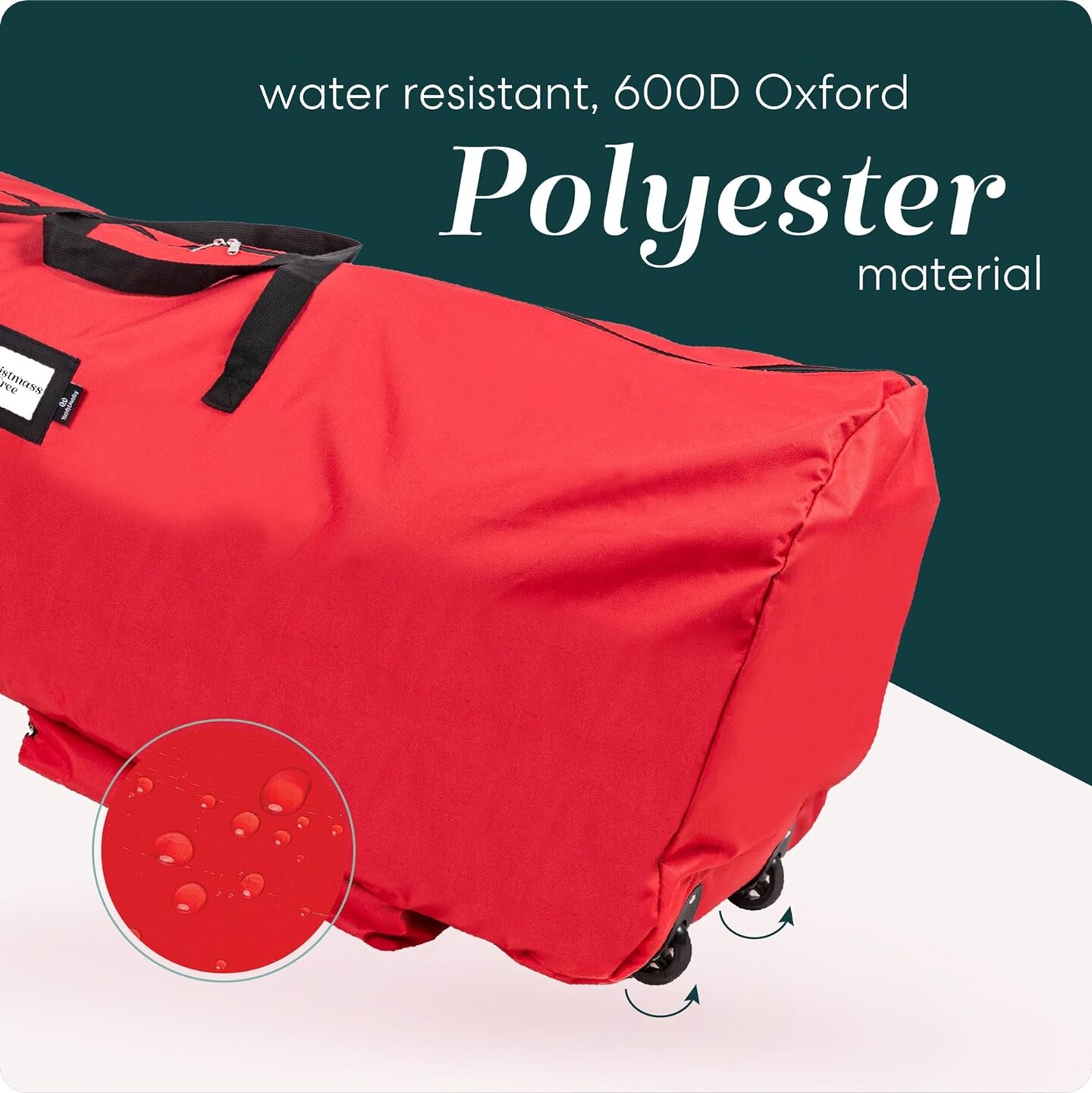 Rolling Tree Storage Bag - For 7.5-Foot Artificial Christmas Holiday Tree. Zippered Bag, Carry Handles and Wheels for Easy Transport, Protects Against Dust, Insects, and Moisture (Red)