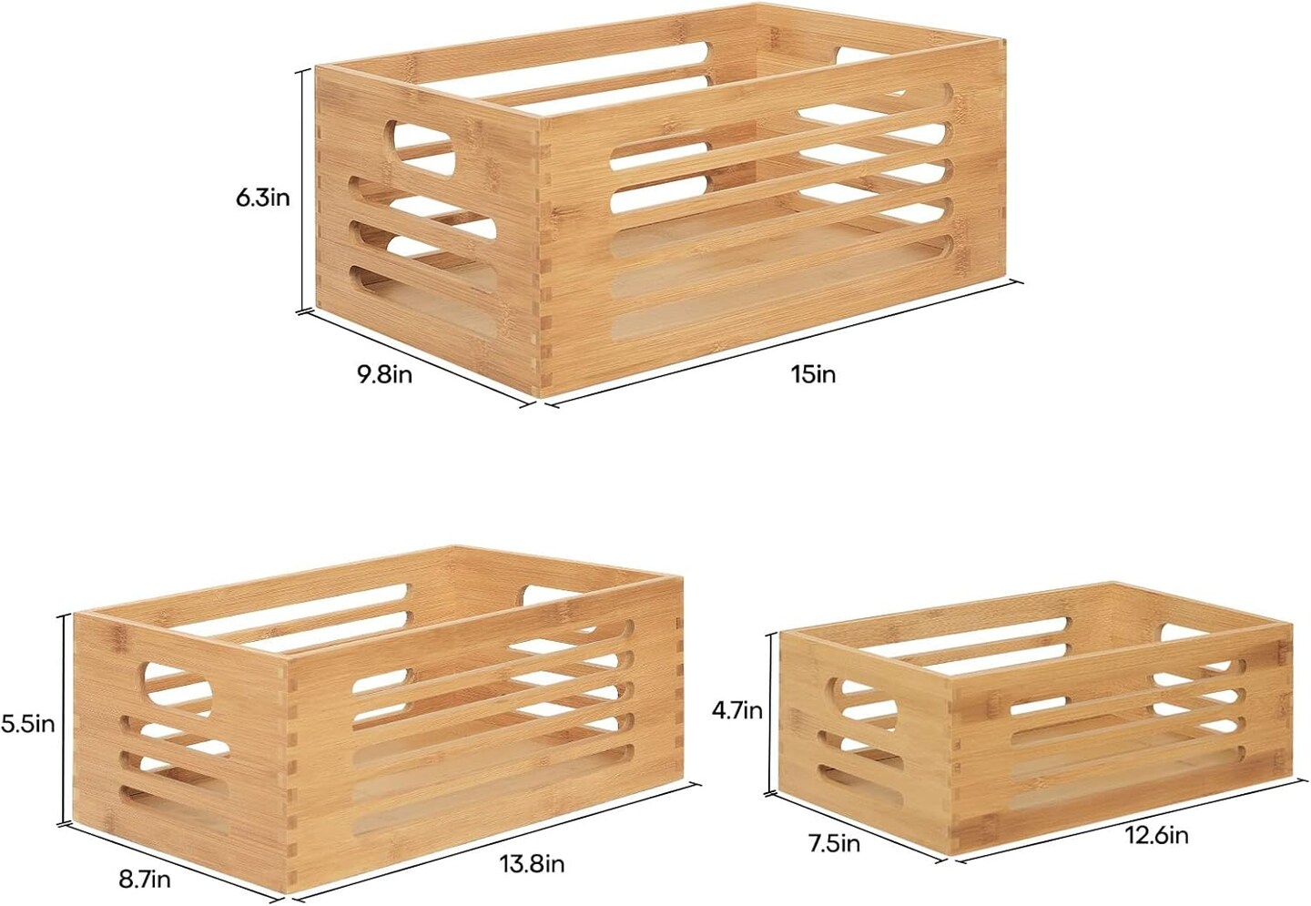 3PCS Natural Wooden Boxes Crates for Storage
