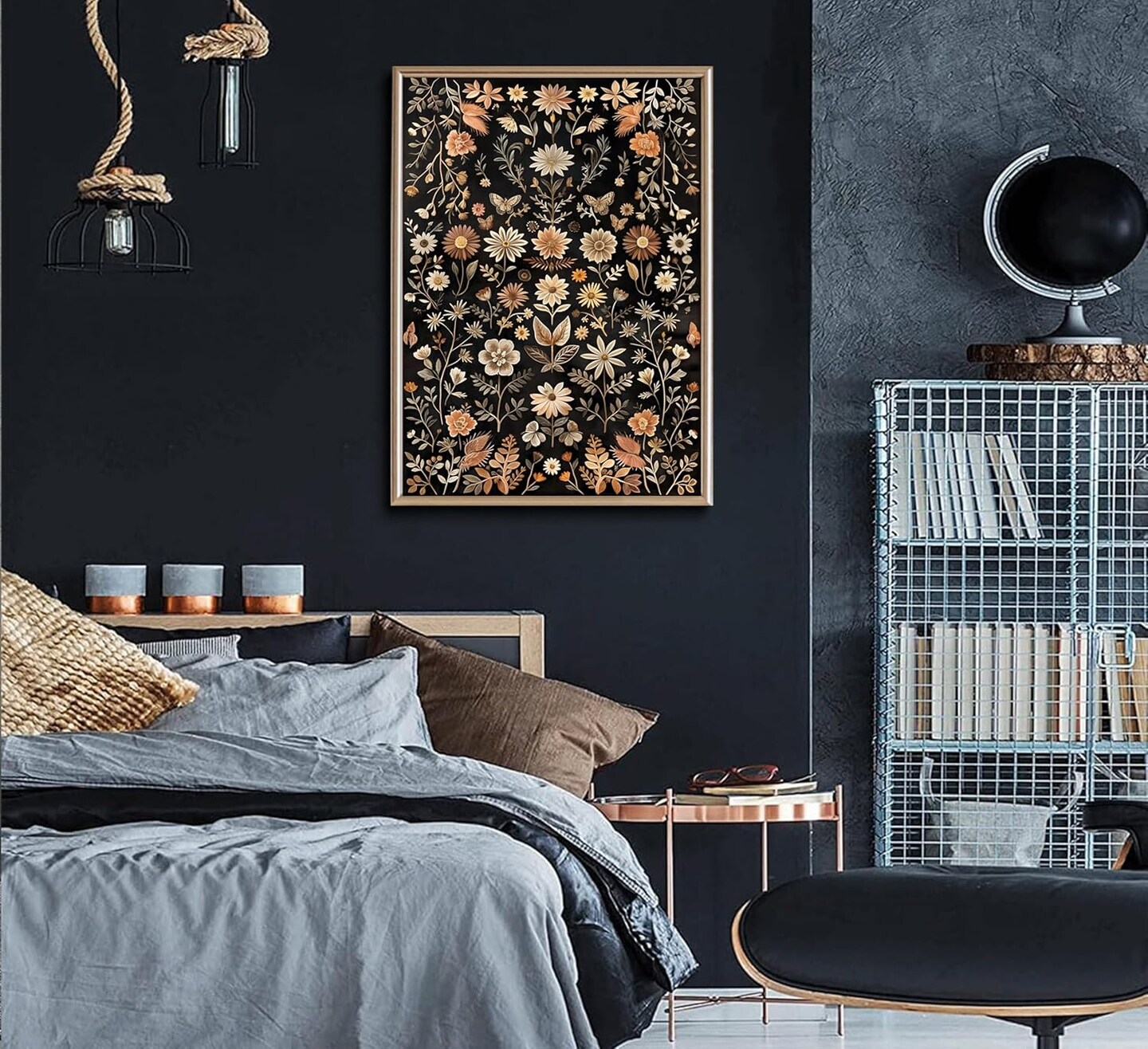 Summer Vintage Dark Floral Wall Decor, Moody Flowers Wall Art, Black Wildflower Canvas Prints, Dark Academia Posters Pictures, Boho Botanical Paintings for Living Room, Bedroom, Office, Modern Farmhouse (Unframed)