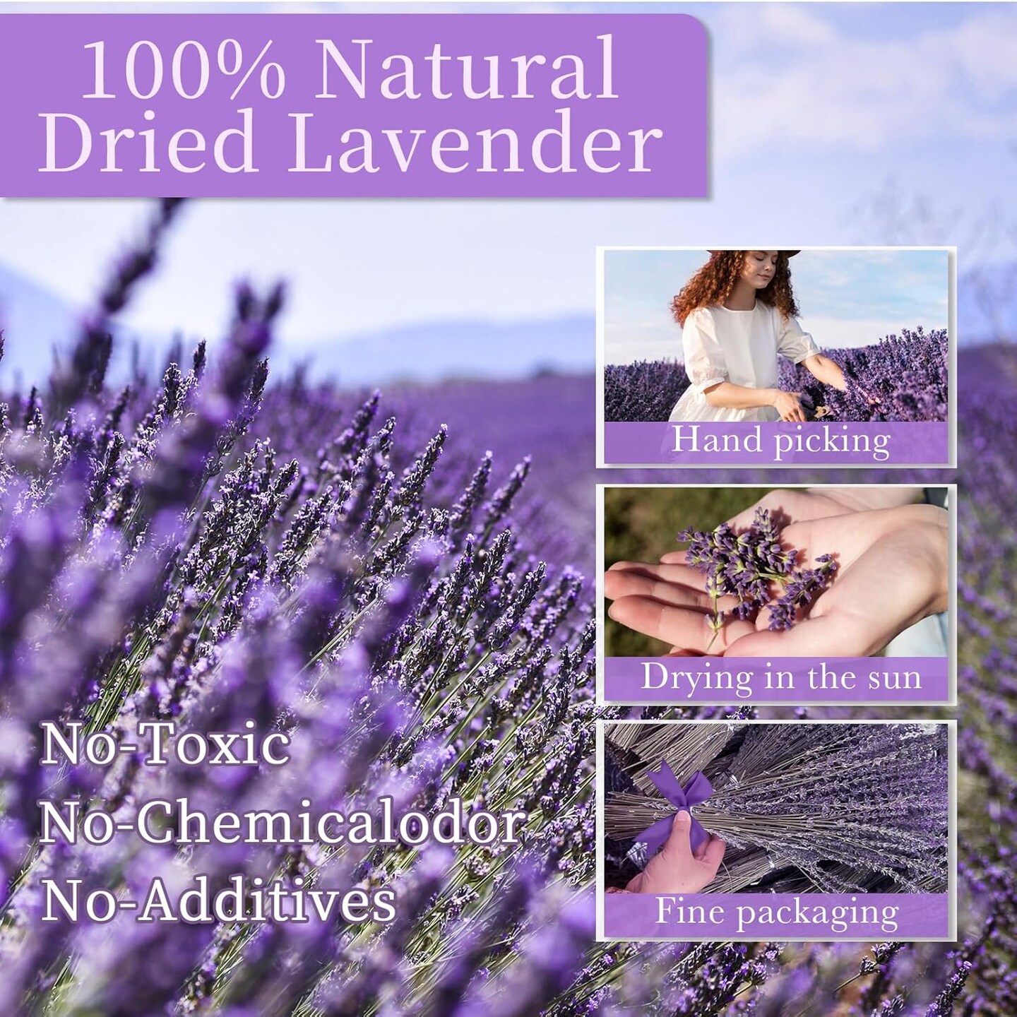 Dried Lavender Flowers Bundles, Natural Dry Lavender Flowers 440-480 Stems 16&#x27;&#x27; for Vase Home Wedding Party Decoration Arrangements Fragrance 4 Bundles