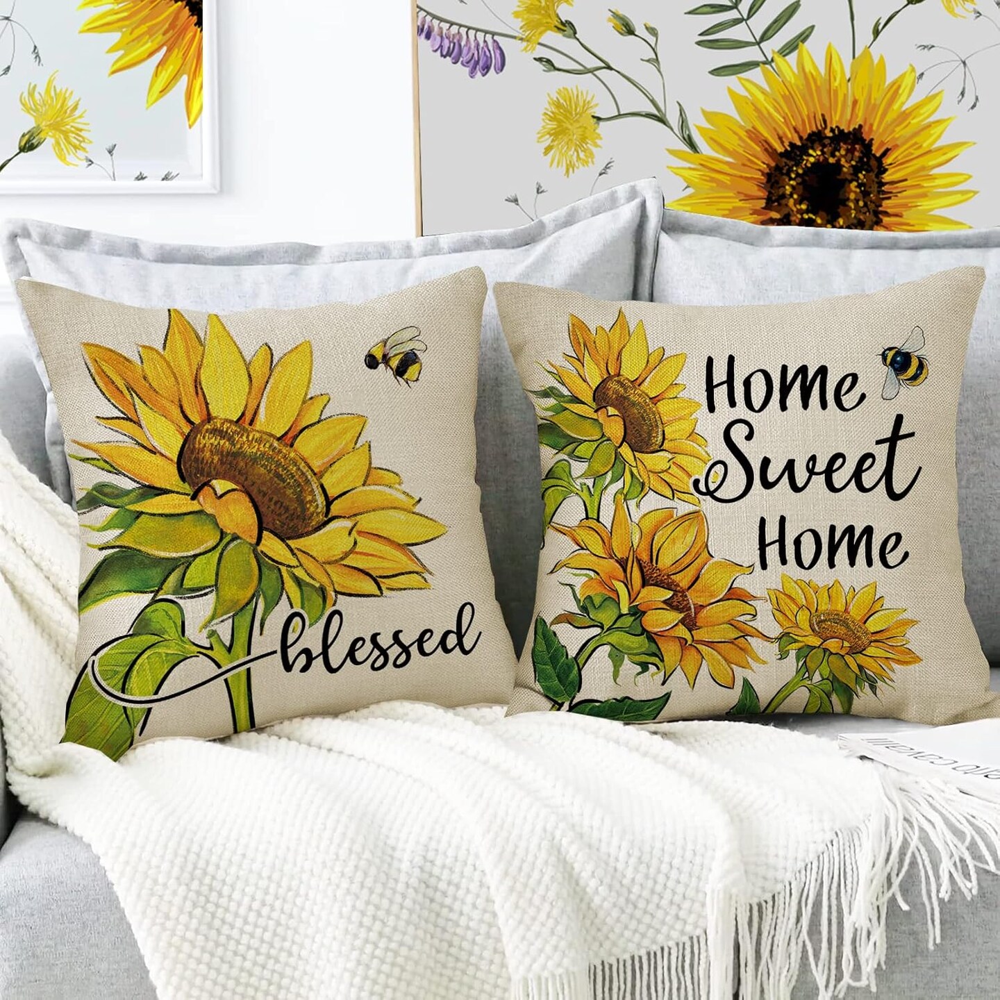 Summer Home Sweet Home Blessed Porch Patio Outdoor Pillowcase, Fall Autumn Flower Farmhouse Couch Cushion Case Decor