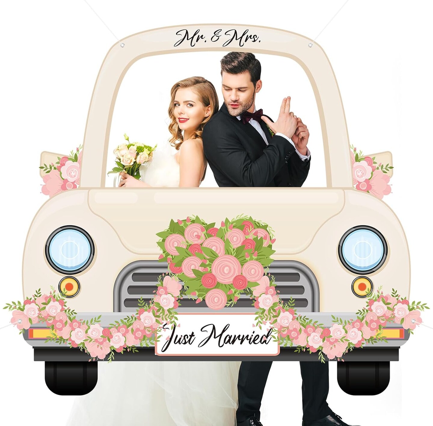 61.8 x 70.9 Inch Wedding Car Photo Booth Frame Large Wedding Photo Booth Prop Engagement Party Decorations for Newlyweds Selfie Props for Anniversary Party Supplies