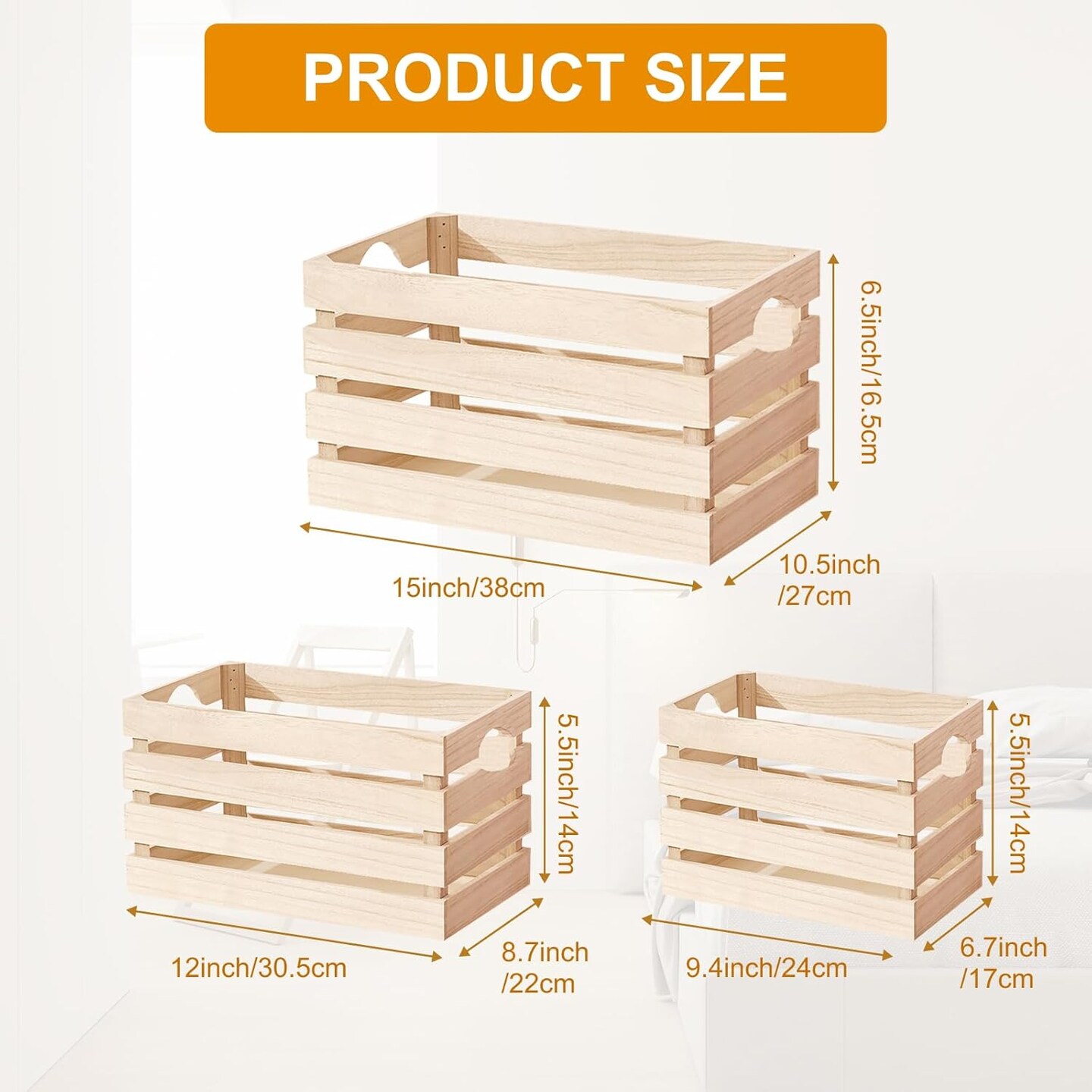 3 Pack Decorative Wood Crates