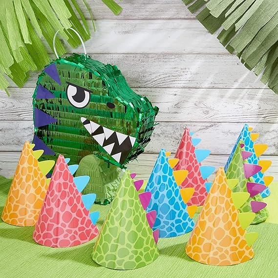 24 Pack Dinosaur Party Hats for Dino Party Supplies, T-Rex Theme Birthday, Baby Shower Decorations (4 Colors) - Dinosaur Birthday Decorations
