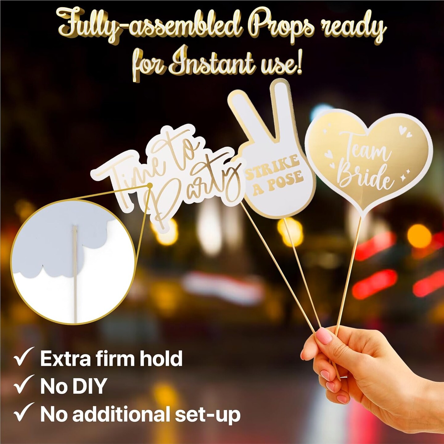 60PCs Fully Assembled Wedding Photo Booth Props - Prop Stand - Gold Signs - Elegant Wedding &#x26; Reception Party Supplies- Funny Wedding Props -Gold Foil Print &#x2013; Bridal PhotoBooth
