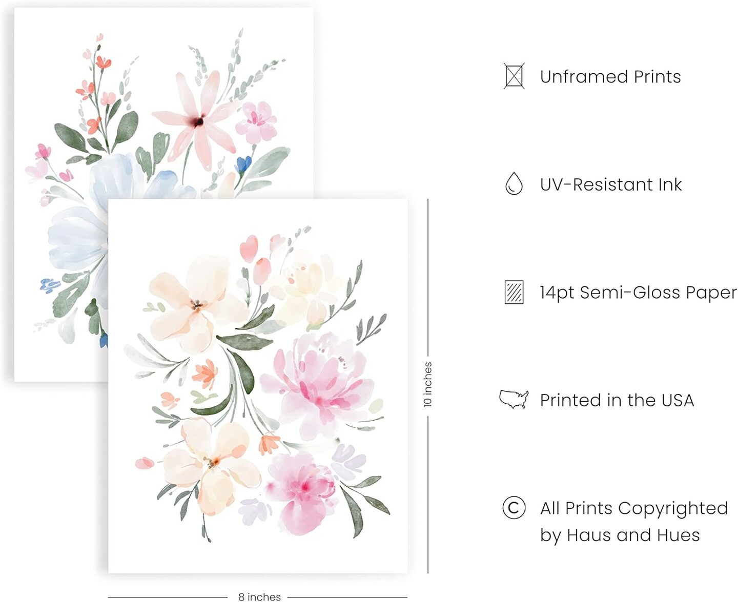 Summer Set of 4 Flower Posters, Wall Decor, Floral Prints, Wall Flower Pictures, Botanical Prints, (Unframed, 8x10)