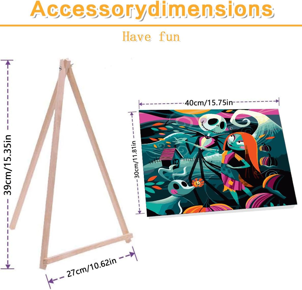 Jack Sally Paint by Numbers Kits for Adults, Halloween Paint by Number for Adults Beginner, Nightmare Before Christmas Paint by Numbers Kits on Canvas with Framed and Easel for Wall Decor 12x16in
