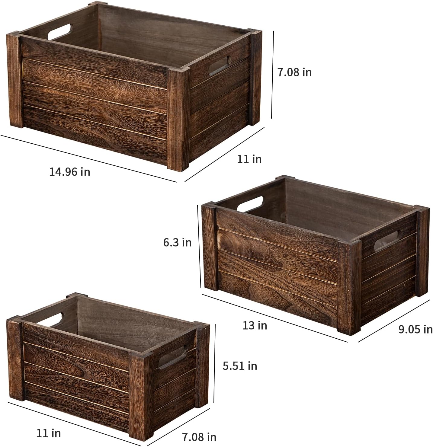 Large Vintage Black Wooden Crates For Storage