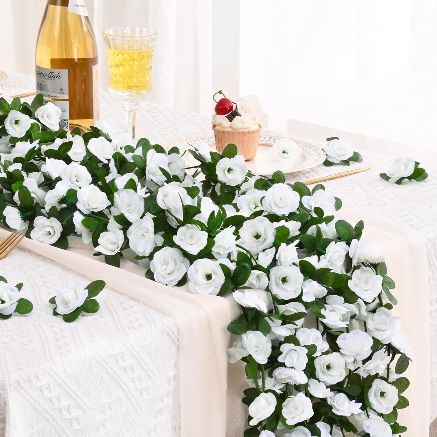 2Pcs 16.4Ft Flower Garland Artificial Spring Rose Vines