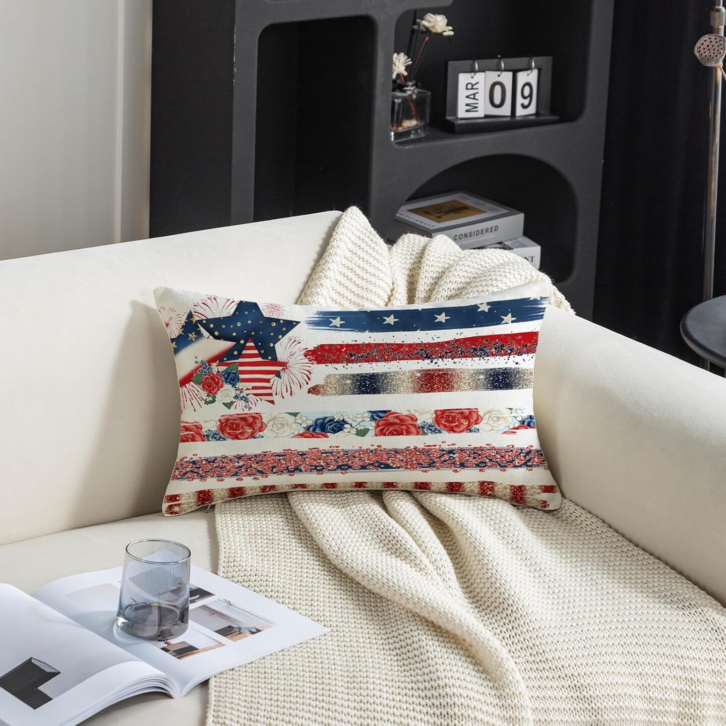 Throw Pillow Covers 12x20 Set of 2 Freedom America Stars Stripes Independence Day Patriotic Throw Lumbar Cushion Cases for Couch Sofa Patio Home Decorations