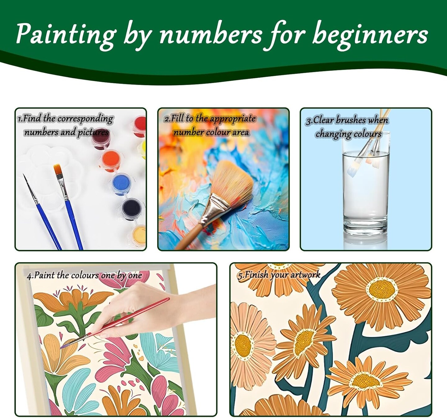 4 Pack Easy Paint by Numbers Kit for Adults Beginner,Small Paint by Number Kits for Kids Flower,Paint by Number Kit for Adults Flowers Cheerful Painting by Numbers on Canvas for 8x12 Inch
