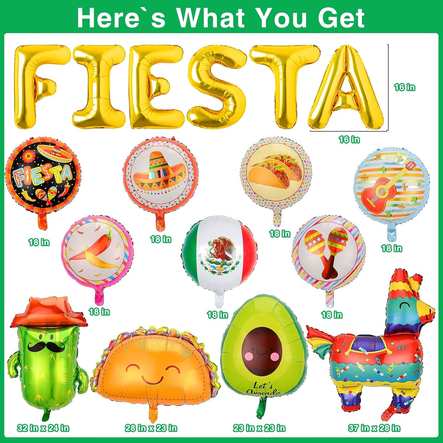 Cinco De Mayo Fiesta Balloon Decorations, 17 Pcs Huge Taco Party Balloons, Fiesta Supplies for Mexican Party