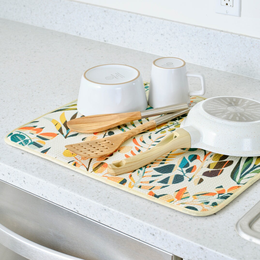 Colorful Leaves Microfiber Dish Drying Mats, Set of 2