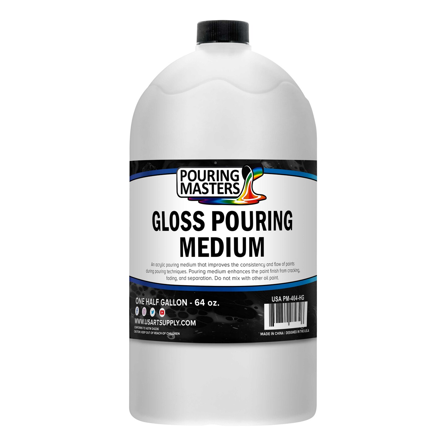 Professional Gloss Pouring Medium 64oz (Half Gallon) - Improves Paint Flow &#x26; Cell Effects Creator, Viscosity Adjuster for Art Acrylic Painting