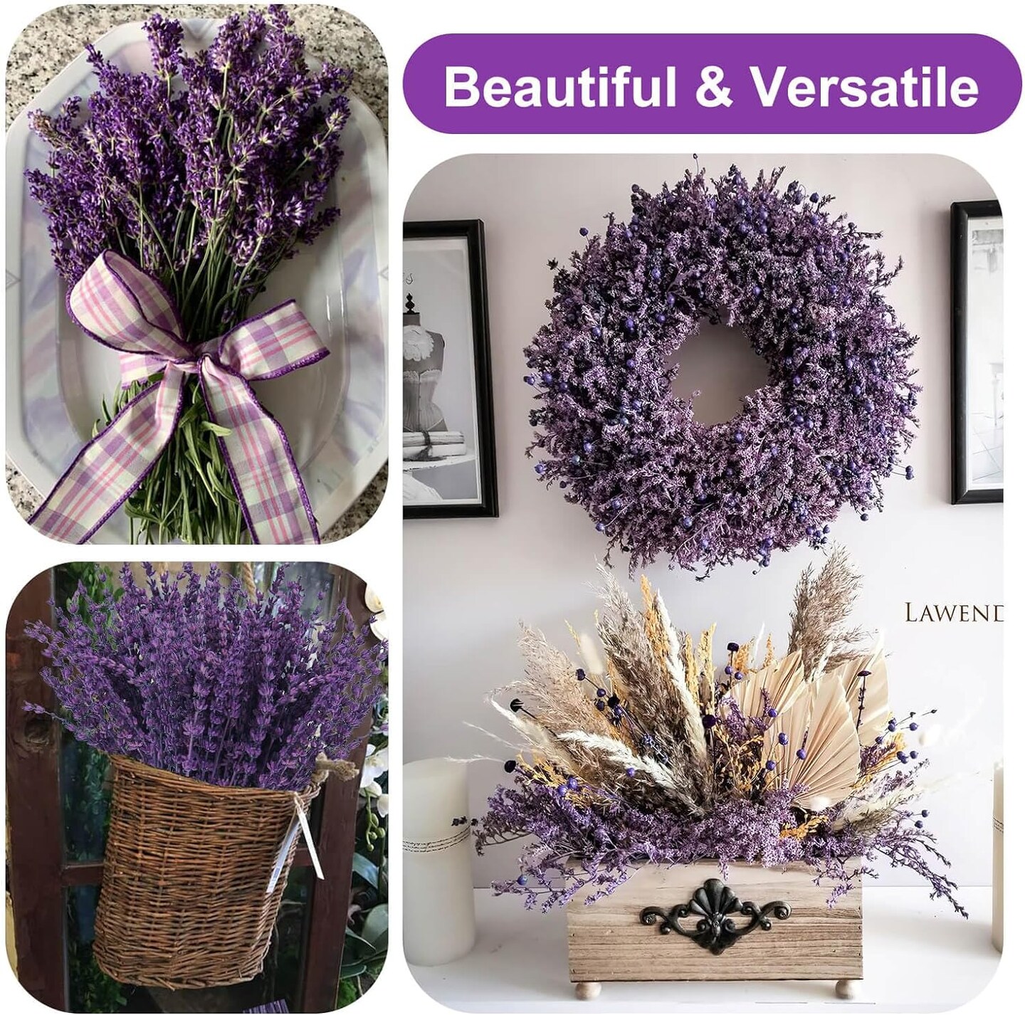 Dried Purple Lavender Flowers Bundle-Dried Preserved Lavender Bouquet 8-12" for Shower Weeding Home Vase Decor, Crafts, Aromatherapy, Fragrance, Fresh Silk Dry Live Plants, 90g(3.17oz)