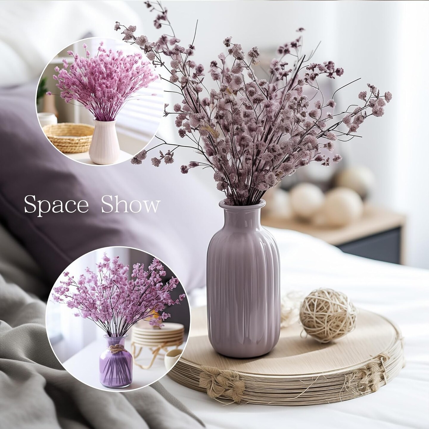 50 pcs Mini Dried Purple Baby Breath Flower Purple Dried Flower for Crafts Press Flowers Wedding Wreath Decoration Gift Card Decor Floral