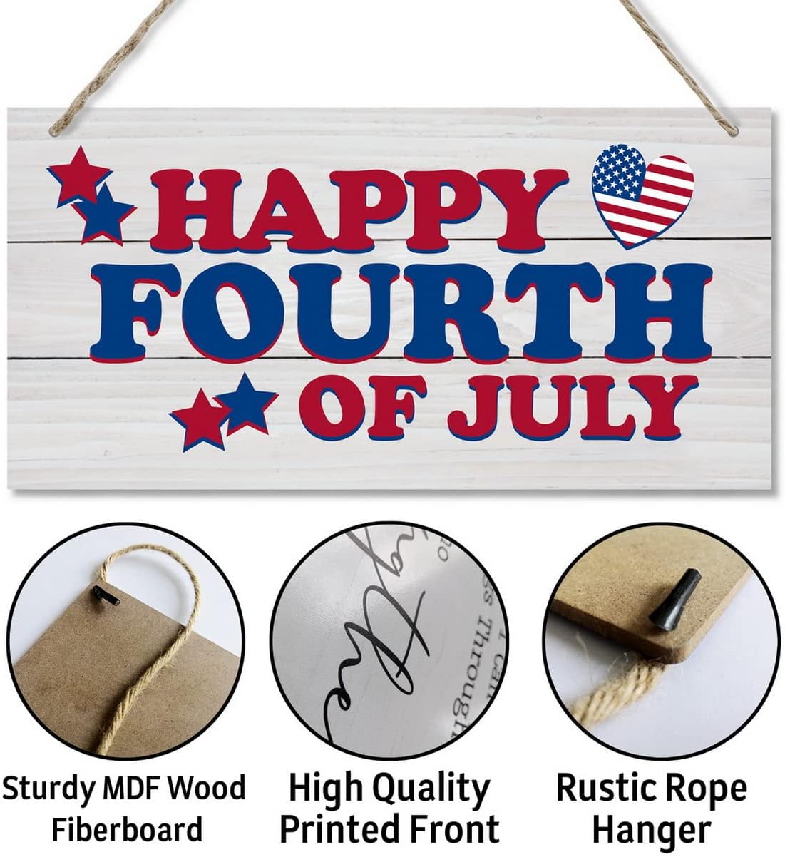 4th of July Wall Decor Sign, Printed Wood Plaque Sign, Happy Fourth of July Sign, Hanging Wood Sign Home Office Decor, American Flag Cut File, 4th of July Door Hanger
