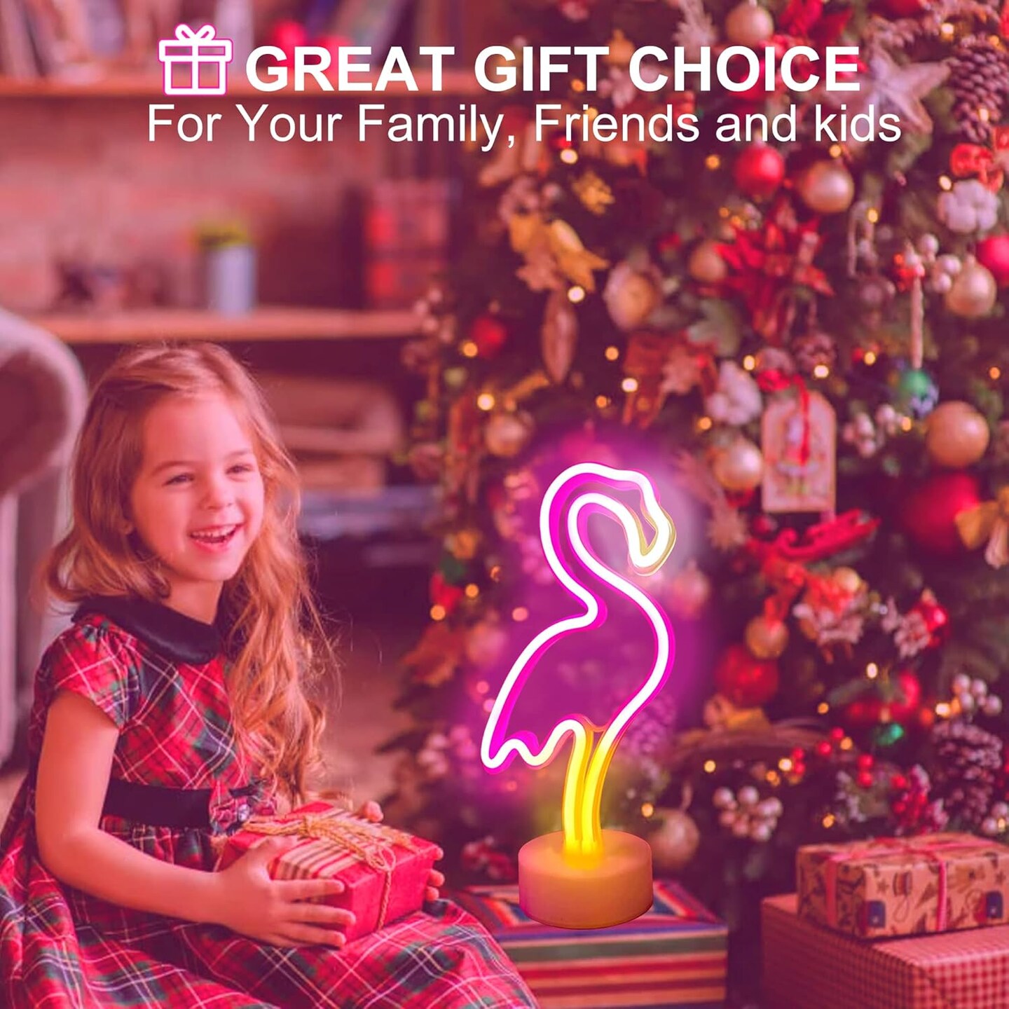 Flamingo Neon Sign &#x2013; LED Pink Flamingo Light for Bedroom, Girls Room Decor, Party, or Gift | USB/Battery Operated with Pedestal
