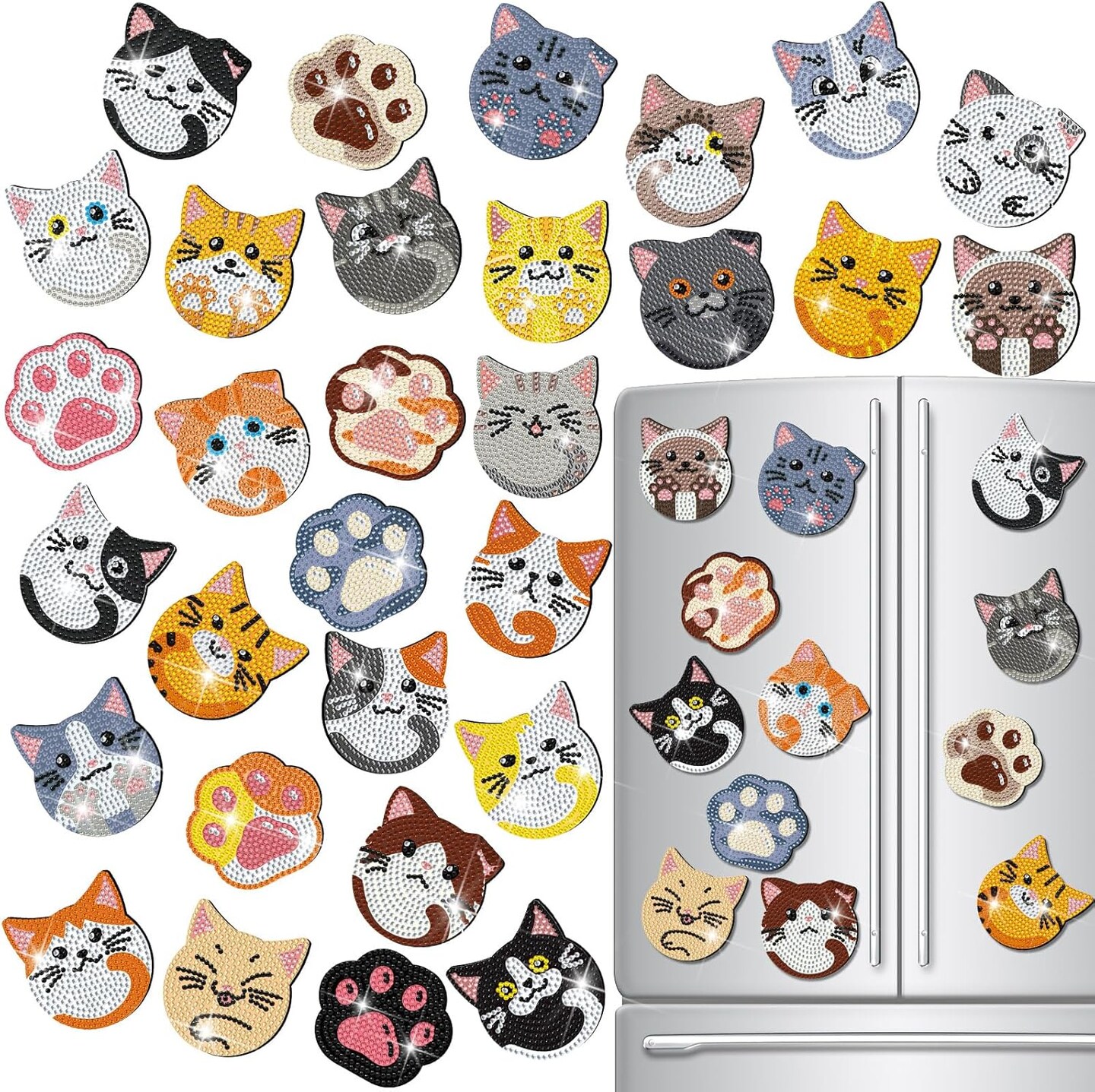 30 Pcs Diamond Painting Refrigerator Magnets Spring Diamond Art Magnet Kits for Adults Summer Mandala Flower Cat Fridge Stickers for Beginners Adults Kids DIY Craft Gifts Home Decors
