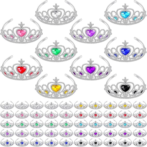 60 Pack Kids Tiara Crown Set Dress up Costume Party Accessories Princess Crown with Heart Stones Plastic Headband
