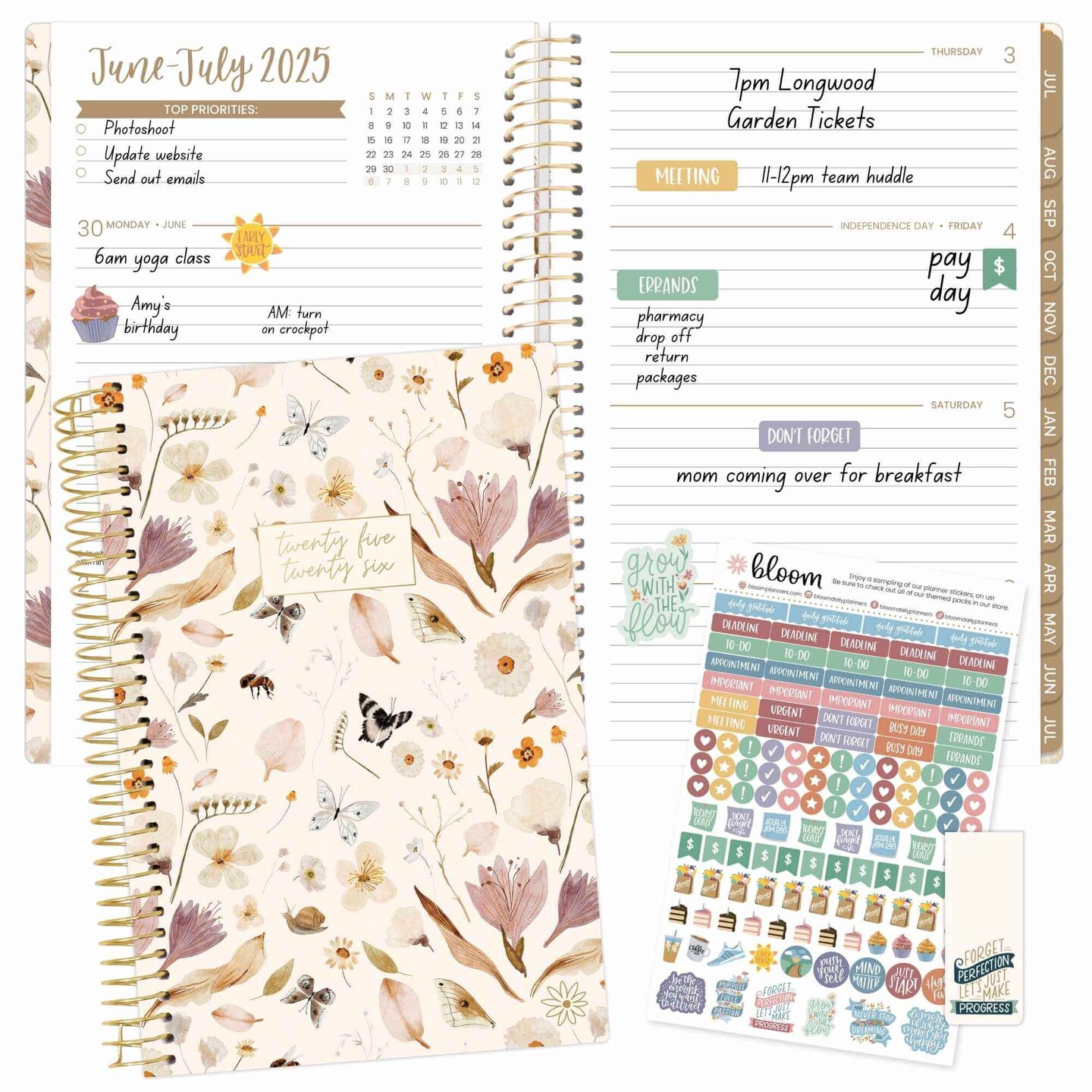 bloom daily planners 2025-26 Academic Planner, Soft Cover, 5.5&#x22; x 8.25&#x22;, Butterfly Garden