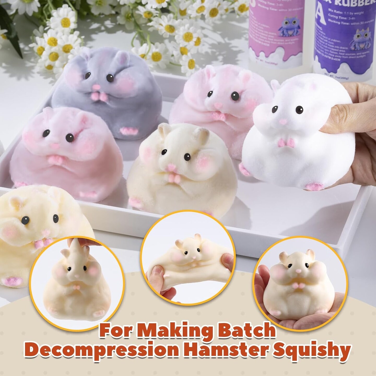 LET'S RESIN 4-in-1 Hamster Silicone Molds for Taba Squishy, 3D Animal Molds to Make Decompression and Cute Birthday Gift for Hamster Lover, Flexible and Durable Resin Mould