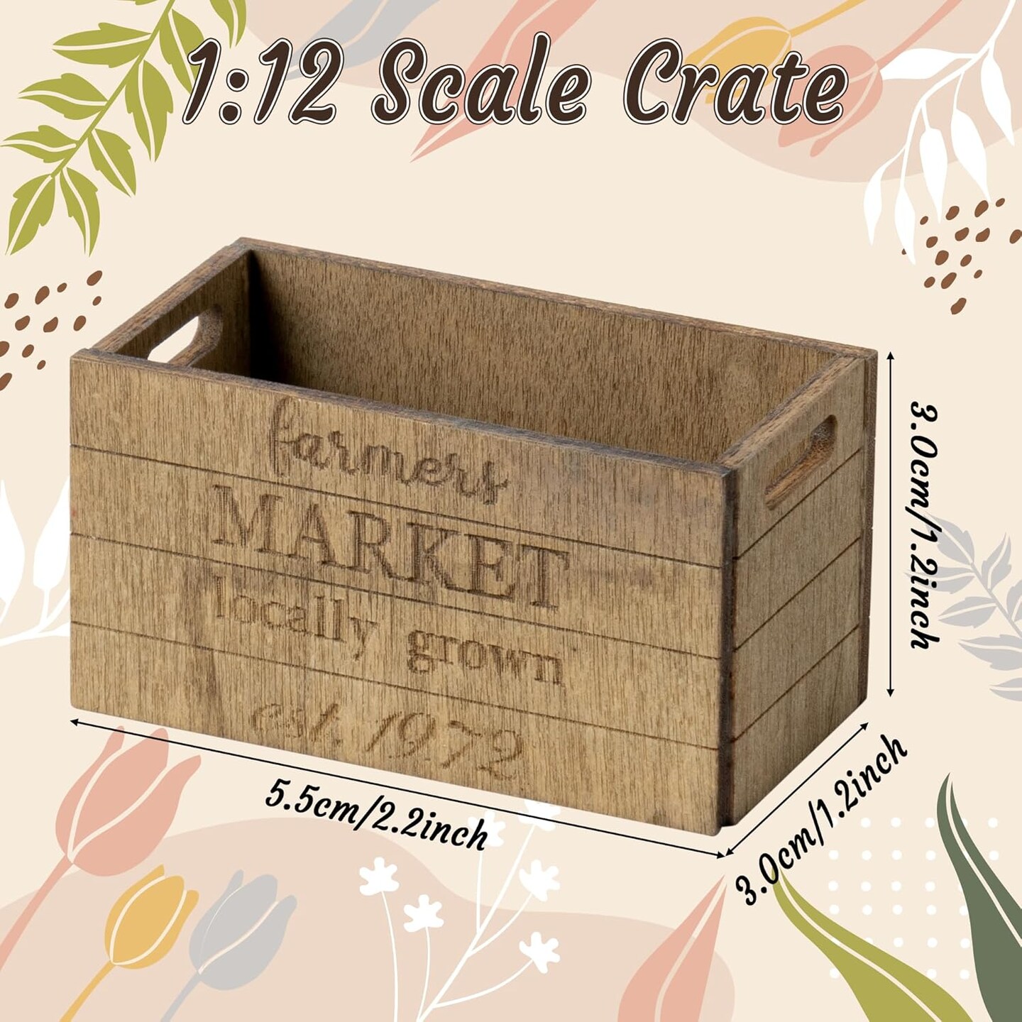 2.2 × 1.2 × 1.2 Inch Miniature Rustic Farmhouse Crate – 1:12 Scale Wooden Crate for Mini Farmhouse Scenes, Fairy Gardens, Tiered Tray Décor, and Shelf Display Accessories