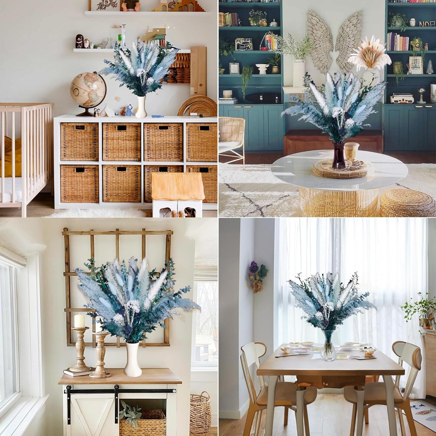 Pampas Grass Decor Dried Flowers with Blue Pampas Grass Boho Floral Arrangements