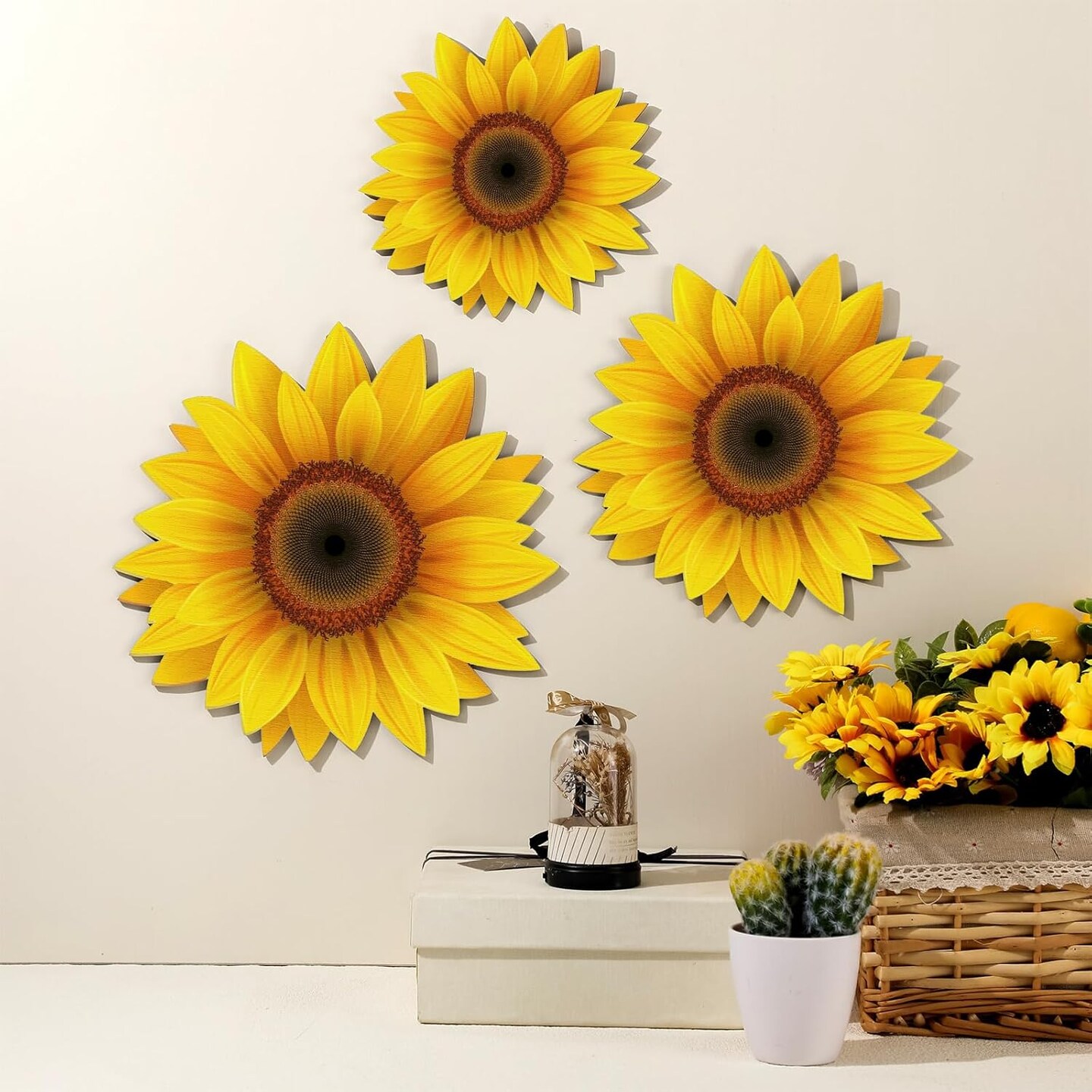 Summer 6 Pcs Sunflower Wall Decor &#x2013; Wooden Sunflower Wall Art and Hanging Signs for Home, Kitchen, and Porch Decoration