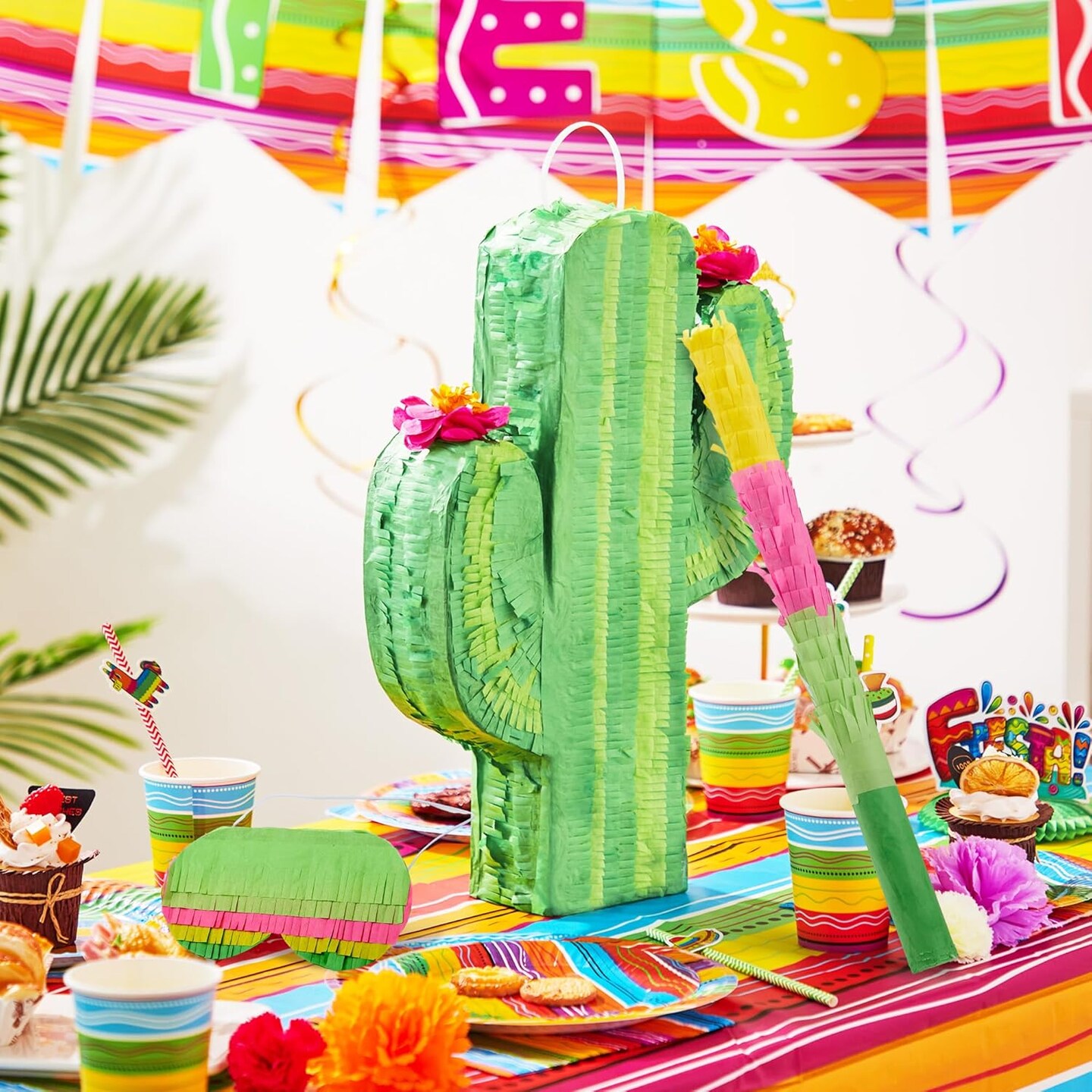 Cinco De Mayo Cactus Pinata for Kids Birthday Party, (16.75x11.25x3 in.) for Fun Fiesta Taco Party Supplies, Luau Event Photo Props, Mexican Theme Decoration, Carnivals Festivals, Taco Tuesday Event