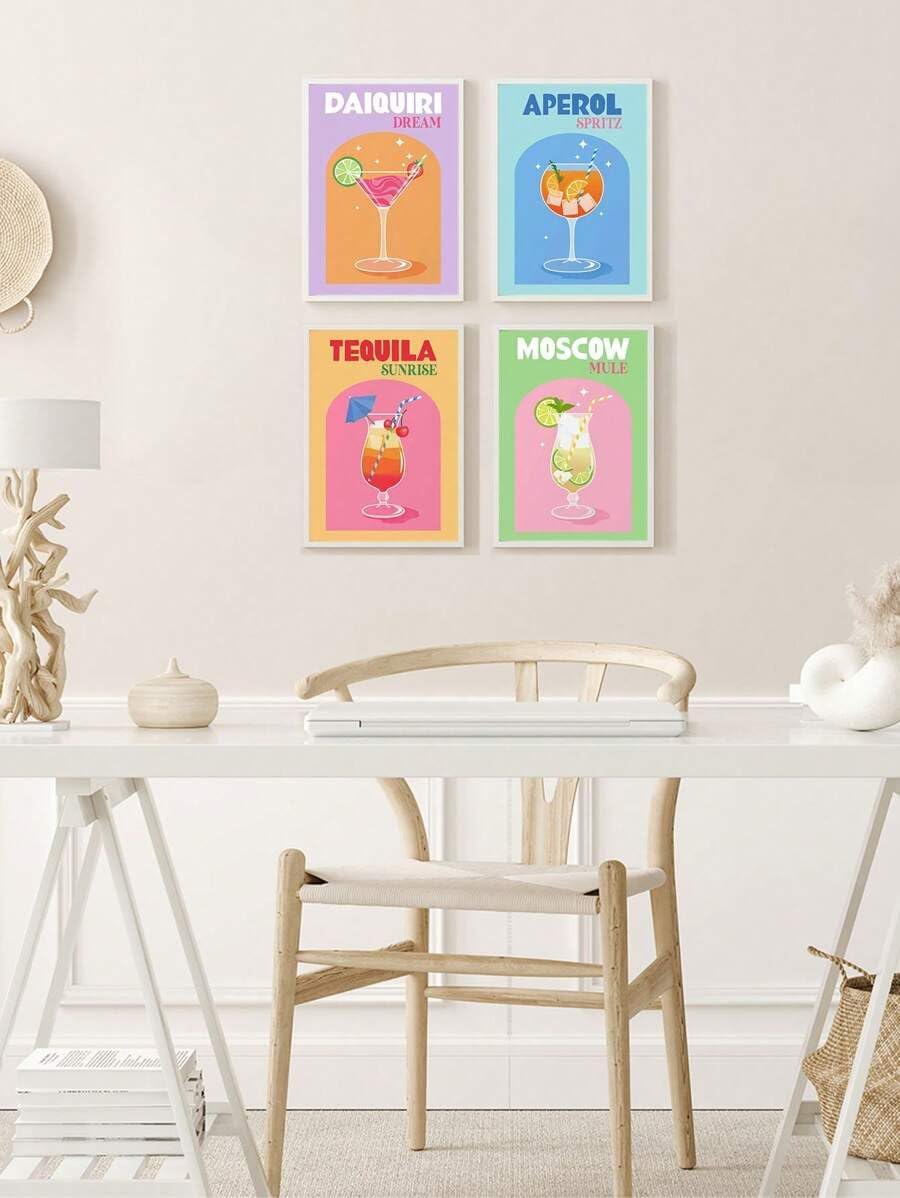 6 Pack Retro Cocktail Paint by Numbers Kit for Adults Beginner,Vintage Easy Paint by Number on Canvas,Acrylic oil watercolor Painting kit Arts and Crafts for Bar Party Room Wall Decor (8x12 inch)