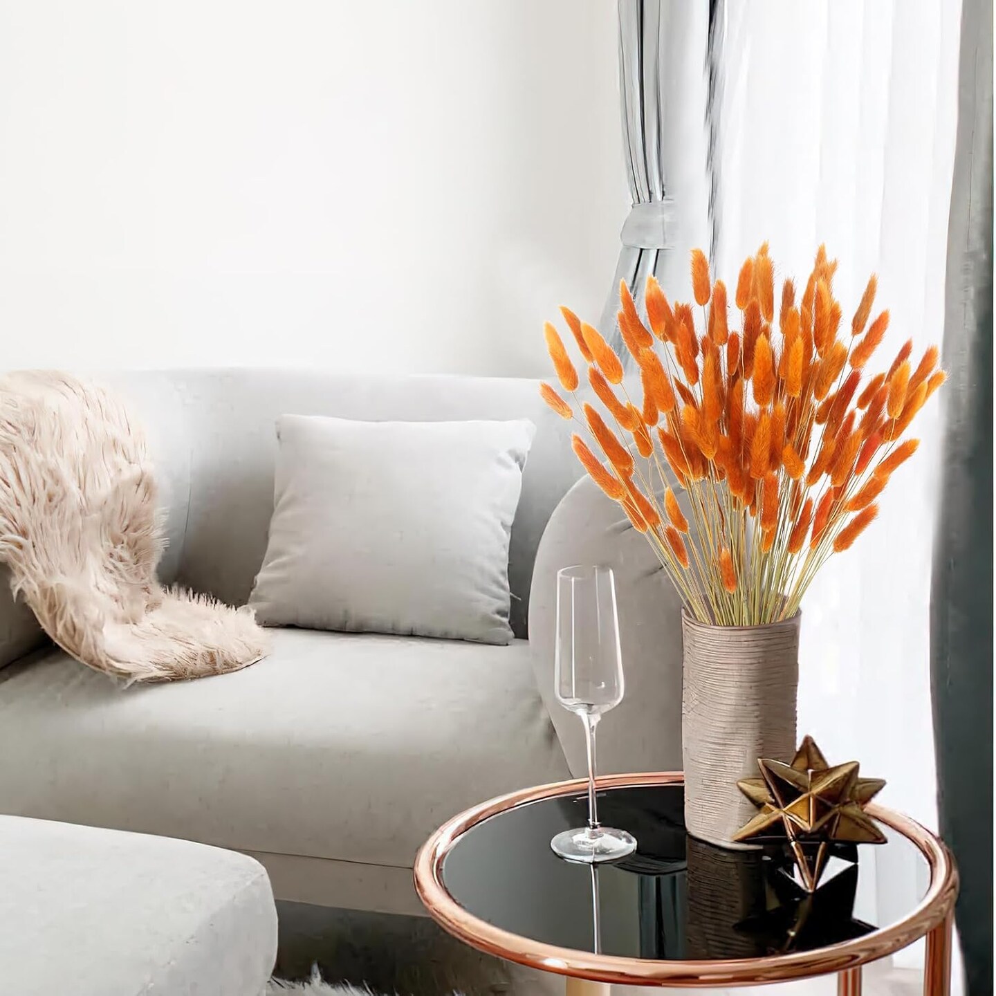 120pcs Dried Bunny Tails Flowers Orange Lagurus Ovatus Tail Dried Flowers Pampas Grass Natural Dried Floral Arrangement