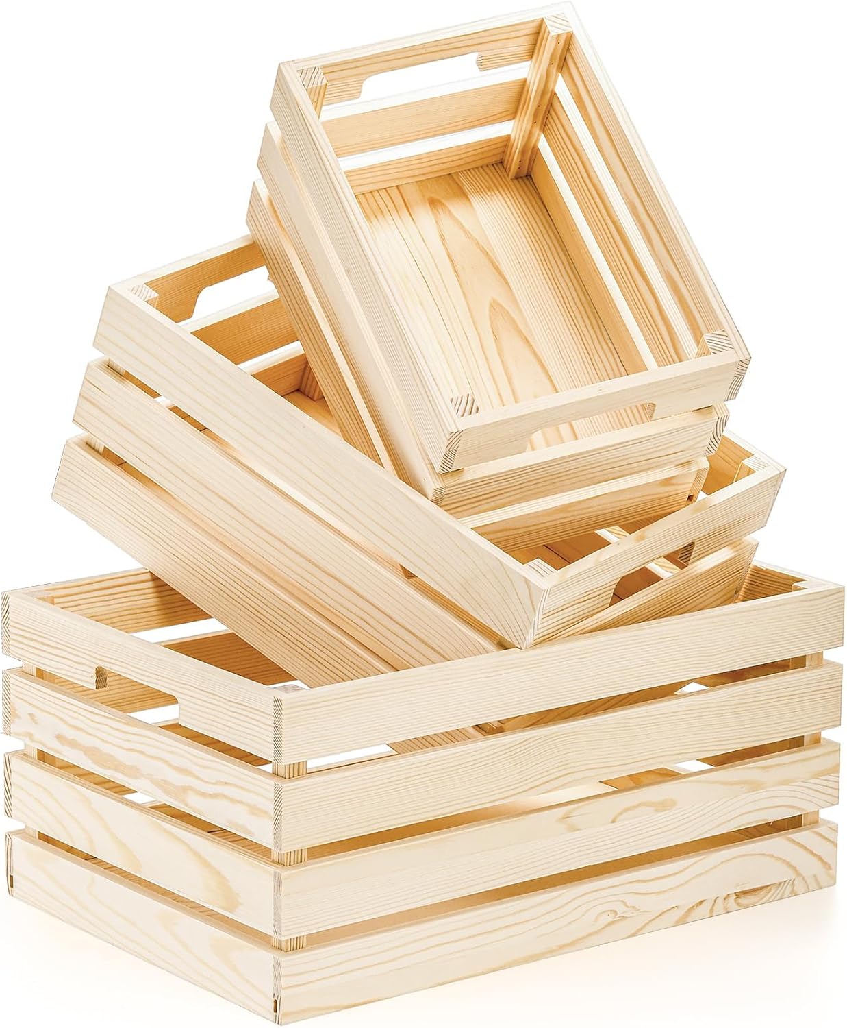 Set of 3 Rustic Wooden Nesting Crates with Handles