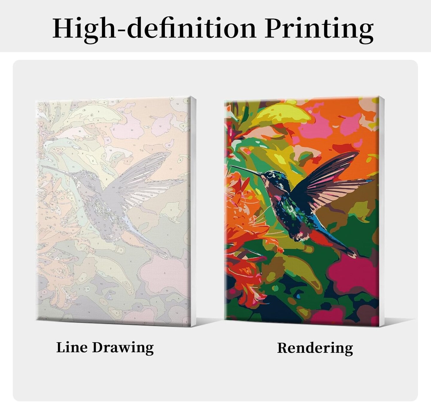 Framed Paint by Numbers Kit for Adults, Hummingbird Paint by Numbers Kit for Adults with Easel, DIY Flower Bird Paint by Number with Frame, Adult Paint by Number Kits Framed Canvas 8x12 Inch