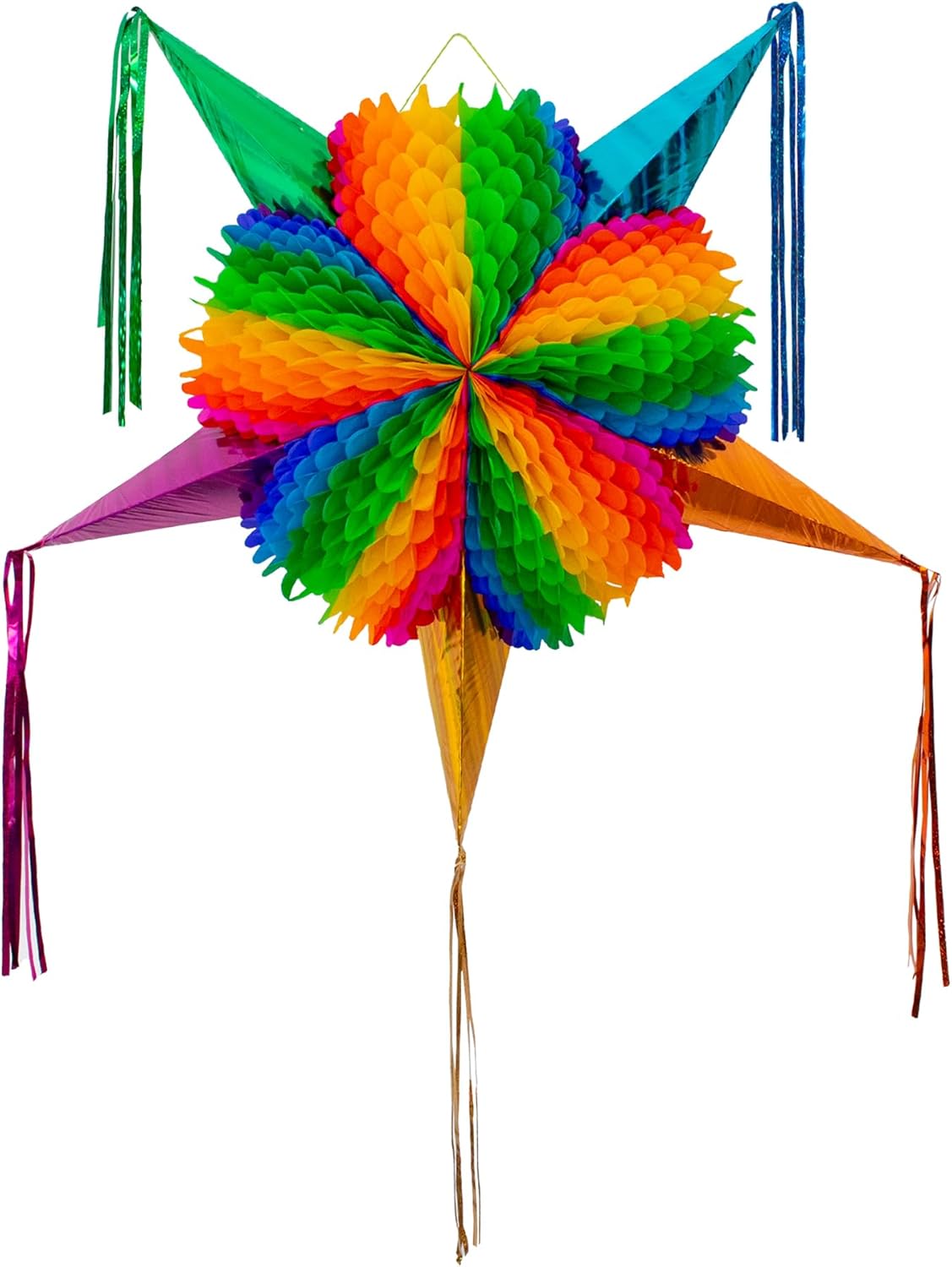 Mexican Piñata (Medium 26 inches) - Rainbow Piniata - Authentic Handmade Foldable Large Pinata for Birthday Party - Piñatas para Cumpleaños - Mexican Star Pinata - Cinco de Mayo Pinatas