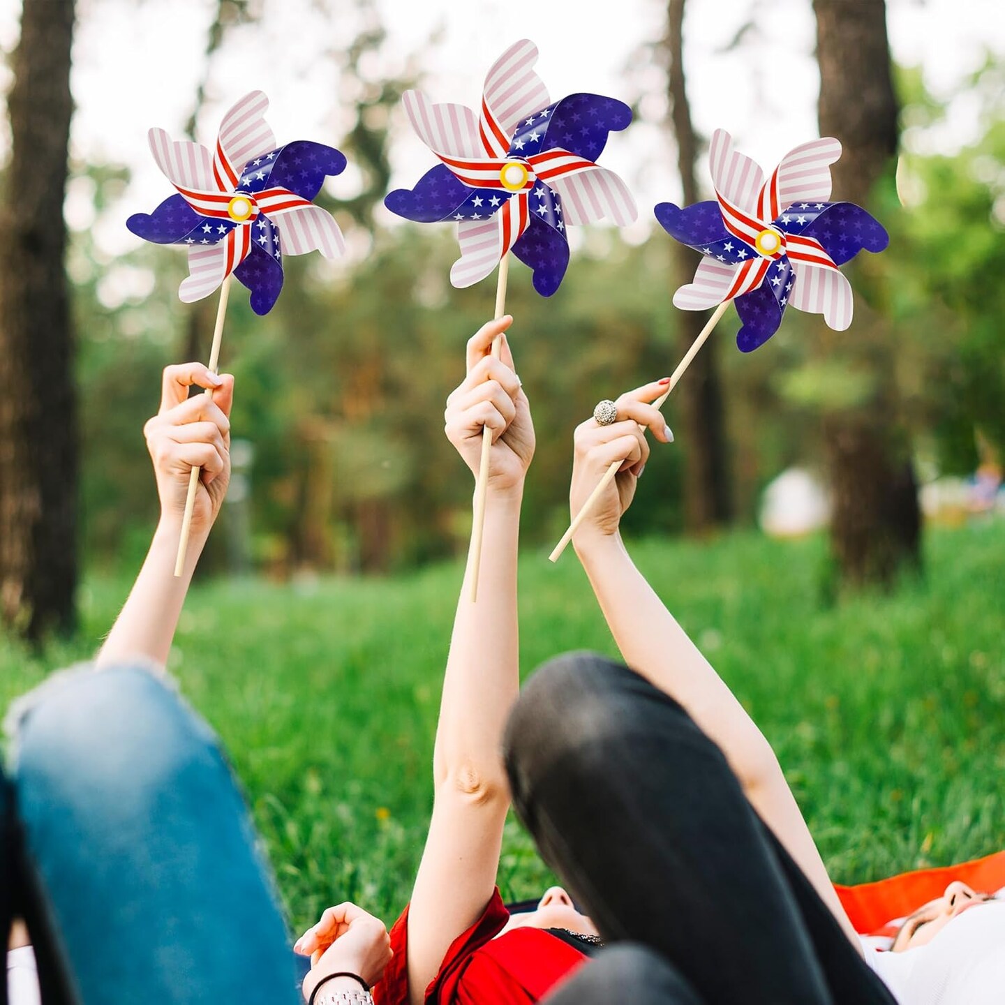 12Pcs American Flag Patriotic Pinwheels Fourth of July Decor Outdoor