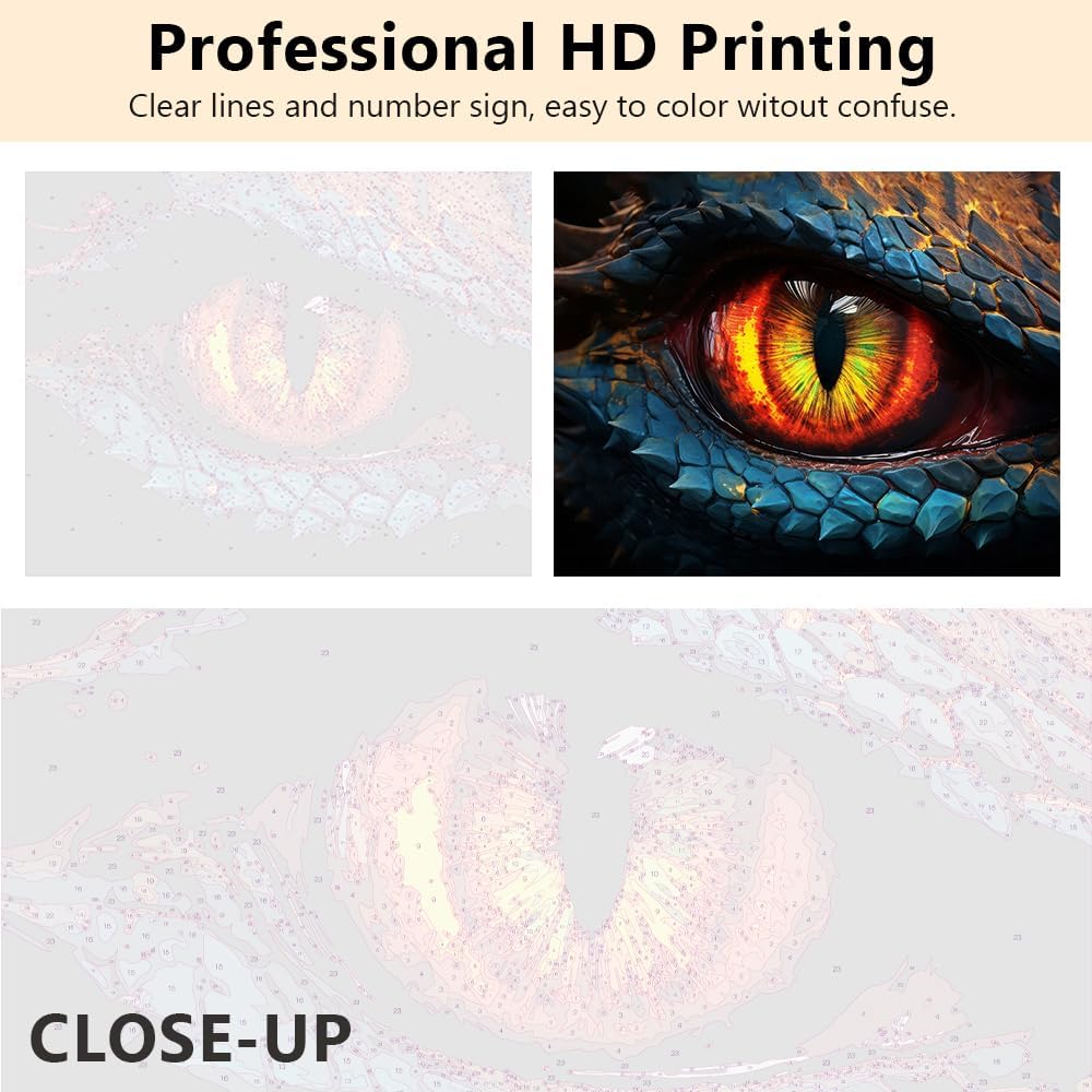Dragon Eyes Paint by Numbers for Adults Beginner Dragon Scale Painting Fantasy Art Paint by Number Kits DIY Acrylic Painting for Adults Paint by Number Paint by Number Arts Craft16 x20 Inch