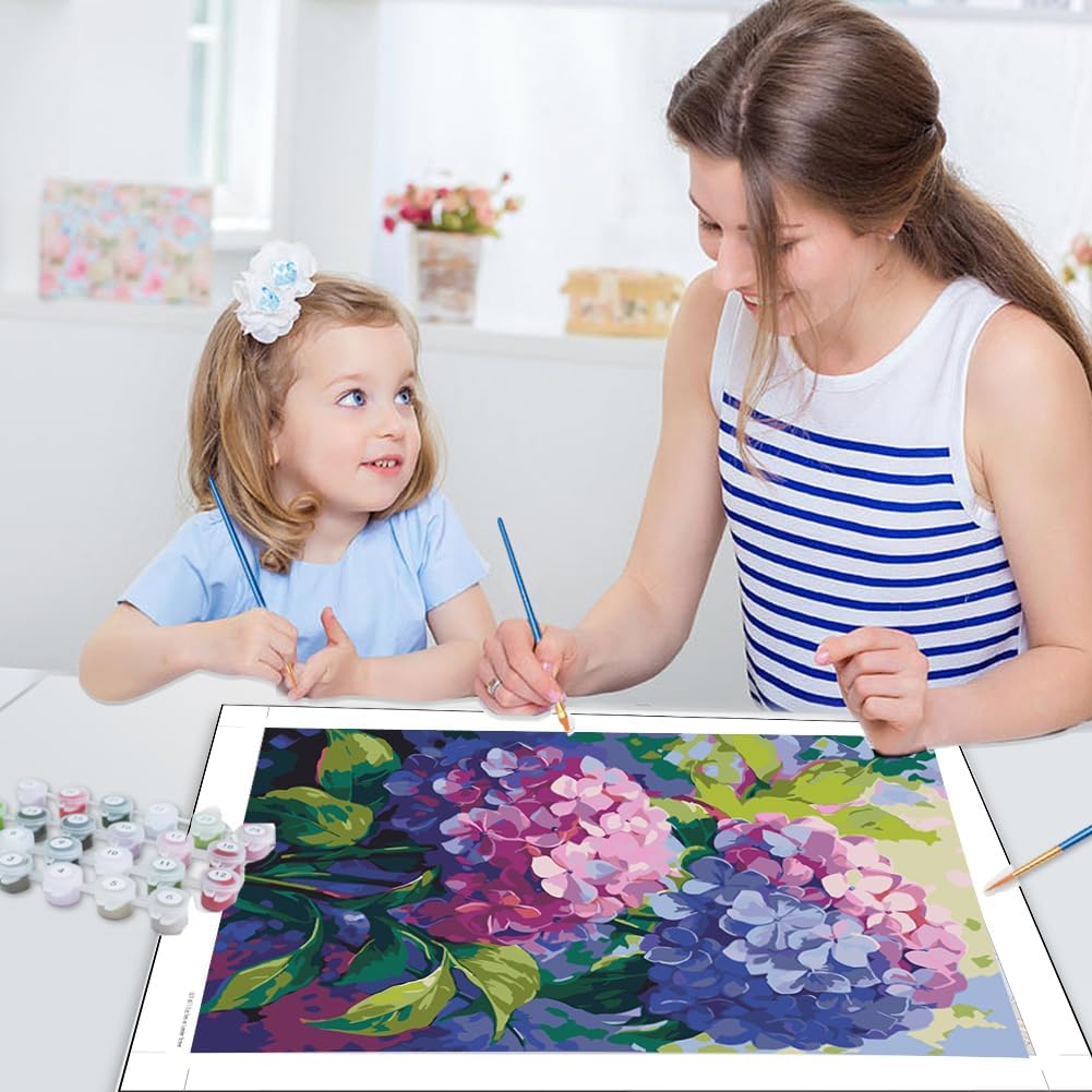 Hydrangea Paint by Numbers Kit for Adults,Purple Flower Adult Paint by Number Kits,DIY Acrylic Paint by Number on Canvas for Home Wall Decor 16X20 Inch
