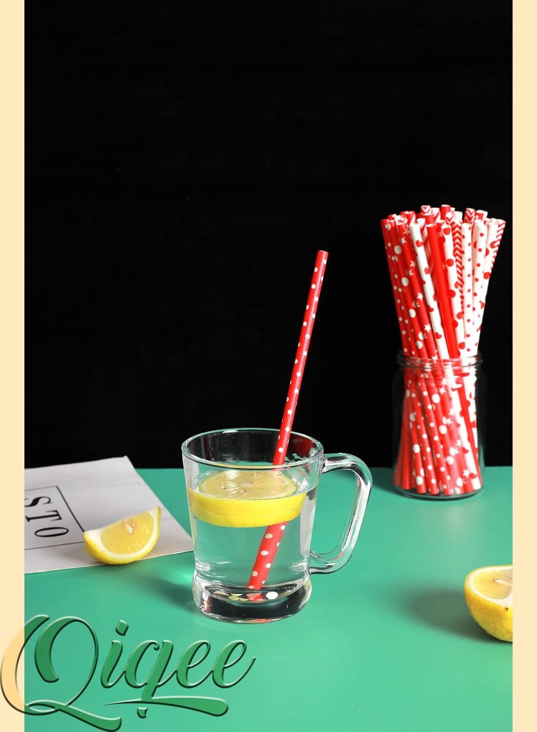 Red Paper Straws for Drinking Red Disposable Straws 150pcs Disposable Straws Bulk&#xFF08;10 Pattern&#xFF09;