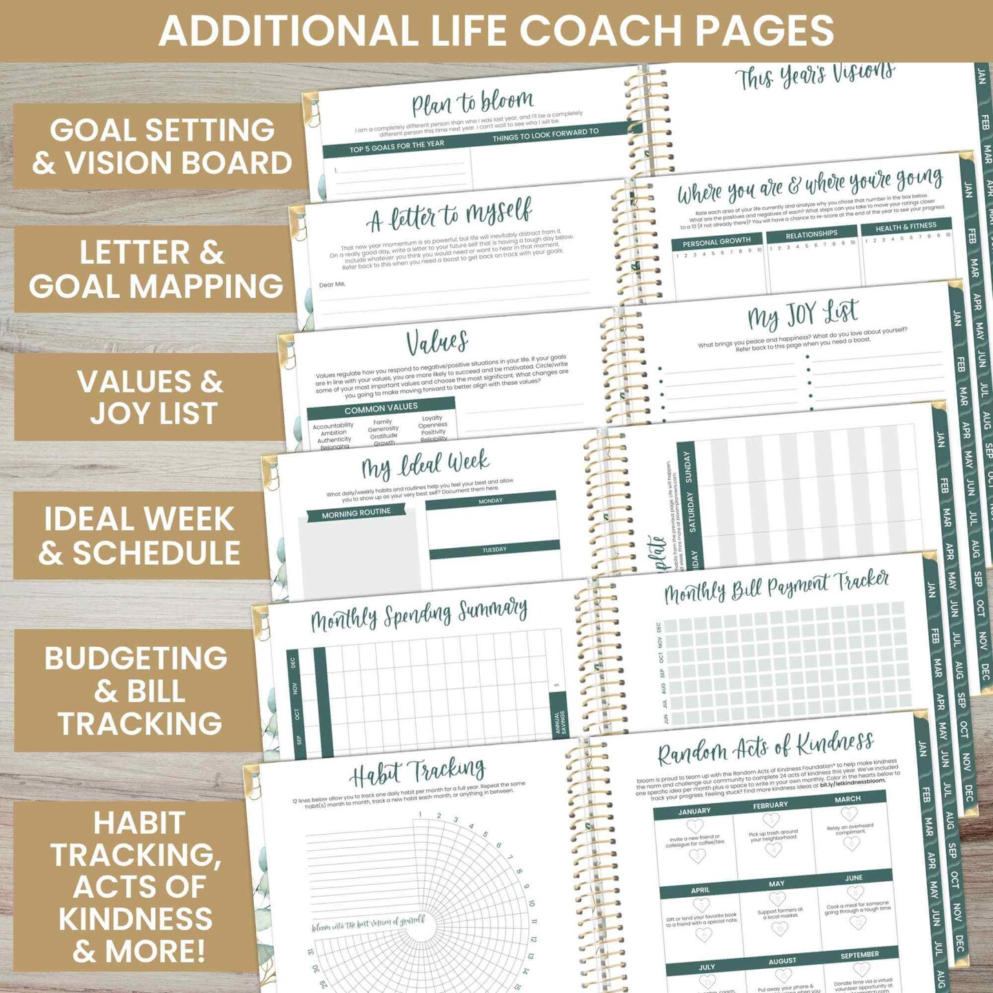 bloom daily planners 2025 Hard Cover Planner, 8.5&#x22; x 11&#x22;, Eucalyptus, White