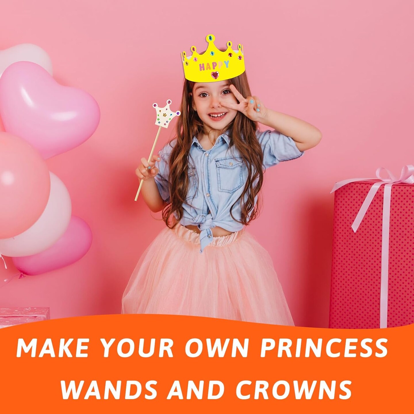 35 Pcs White Paper Crowns Set Princess Fairy Wands Kit DIY Birthday Party Crowns for Kids