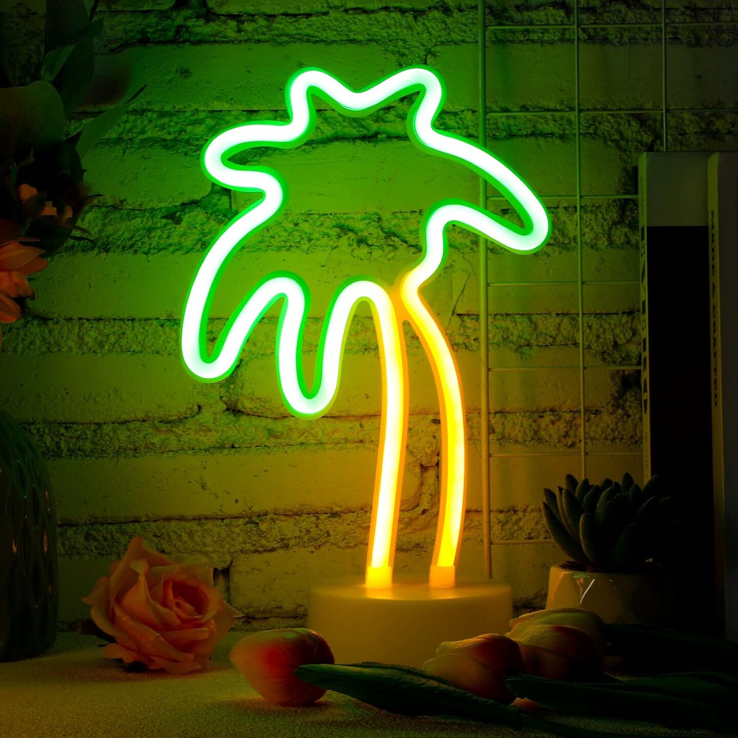 Tropical 3-Piece Neon Lights Set – Flamingo, Pineapple, and Palm Tree Neon Signs for Summer Parties, Hawaiian Decor, and Bedroom Vibes | Battery/USB Powered with Demountable Pedestal