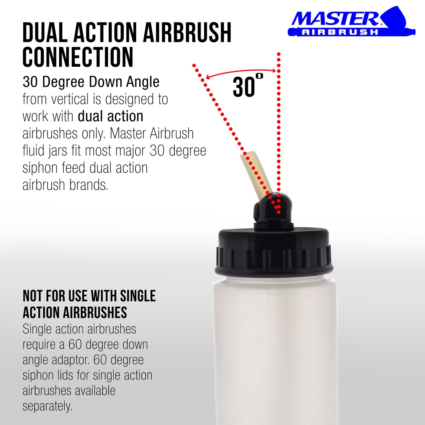 10 Pack Master Airbrush TB-008, 2.7oz Plastic Jar Bottles with 30&#xB0; degrees Down Angle Adaptor Lid Assembly, Single-Action Siphon