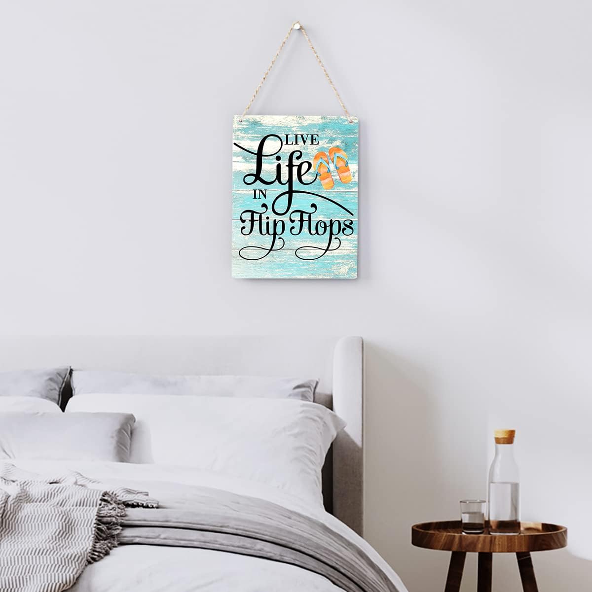 Rustic &#x22;Live Life in Flip Flops&#x22; Wooden Hanging Sign &#x2013; Farmhouse Beach House Wall Art, Summer Plaque Decor for Pool and Home (8 x 10 Inches)