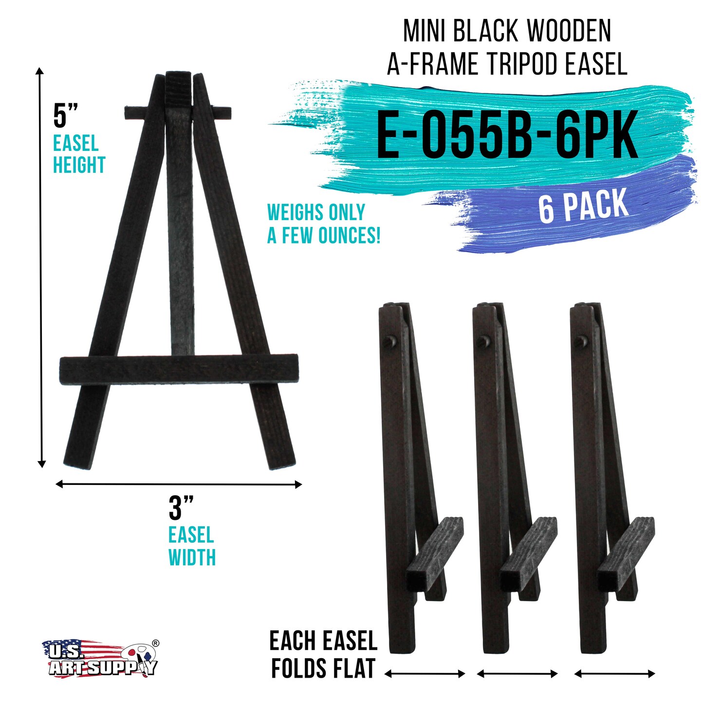 5&#x22; Mini Black Wood Display Easel (6 Pack), A-Frame Artist Painting Party Tripod Easel - Tabletop Holder Stand for Kids Crafts Small Canvases Cards