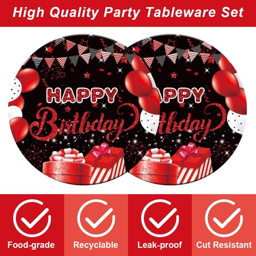 40 Pcs Black Red Birthday Party Supplies - Theme Plates &#x26; Napkins Baby Shower Decorations