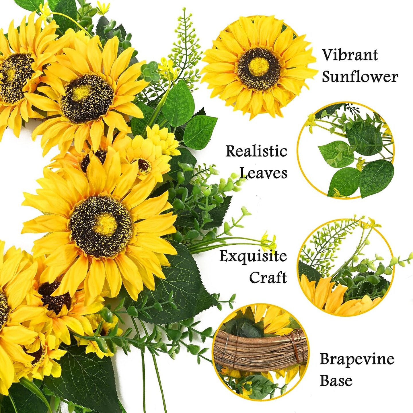 Summer Sunflower Wreath for Front Door &#x2013; 20&#x22; Farmhouse Wreath with Welcome Sign &#x26; Bow, Bright Seasonal Decor for Porch, Patio, or Window
